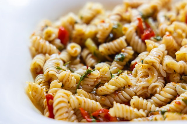 A plate of cooked pasta