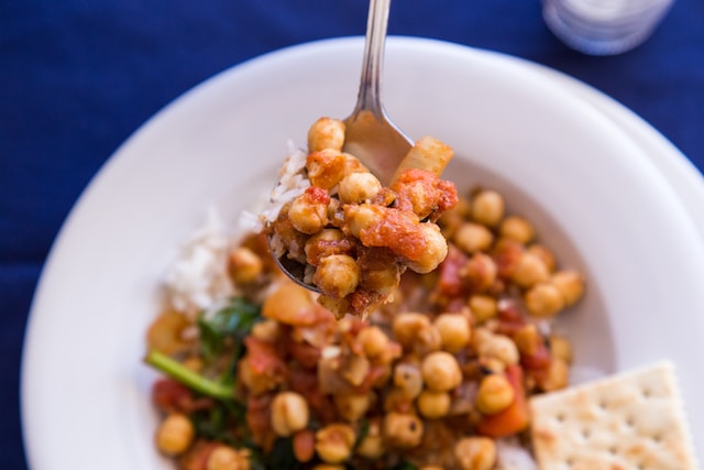 Chickpea dish on a white ceramic plate