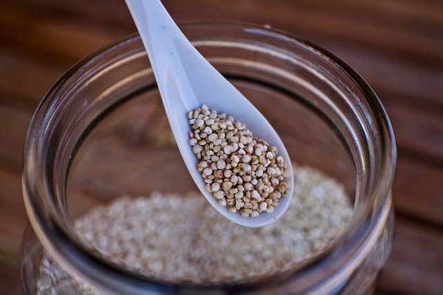 A spoonful of raw quinoa